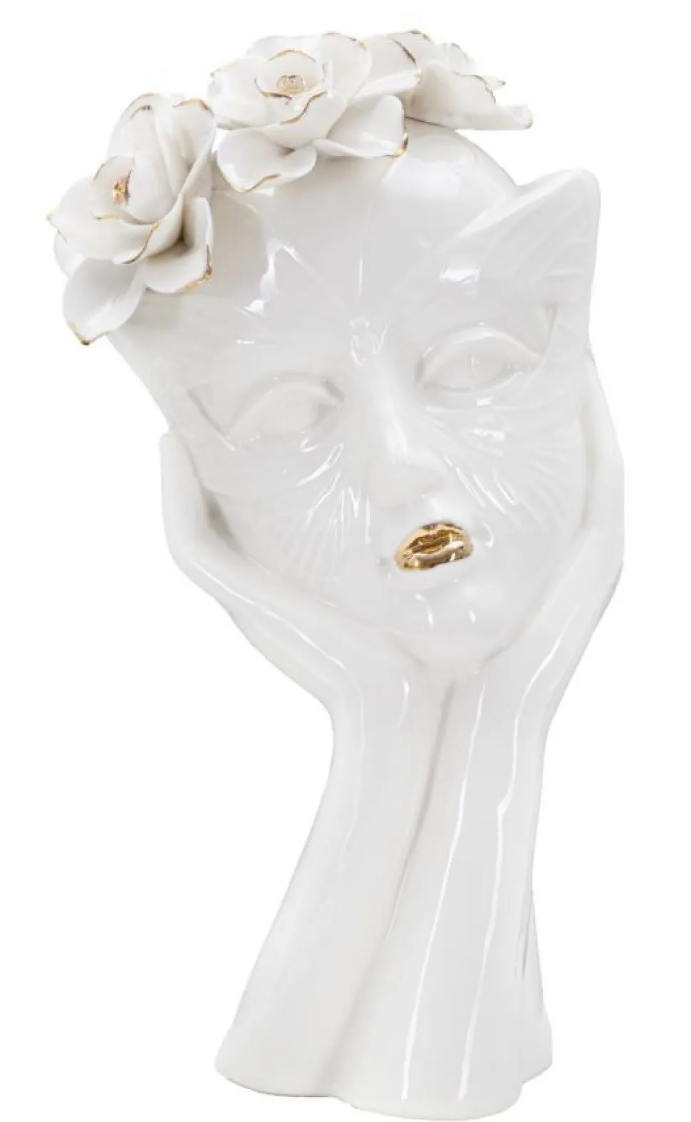 Vase féminin en porcelaine décoré d'une couronne de fleurs blanc et or