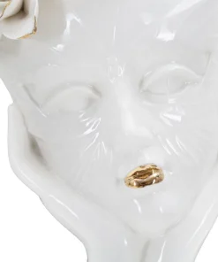 Vase féminin en porcelaine décoré d'une couronne de fleurs blanc et or