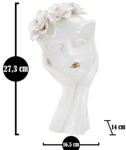 Vase féminin en porcelaine décoré d'une couronne de fleurs blanc et or