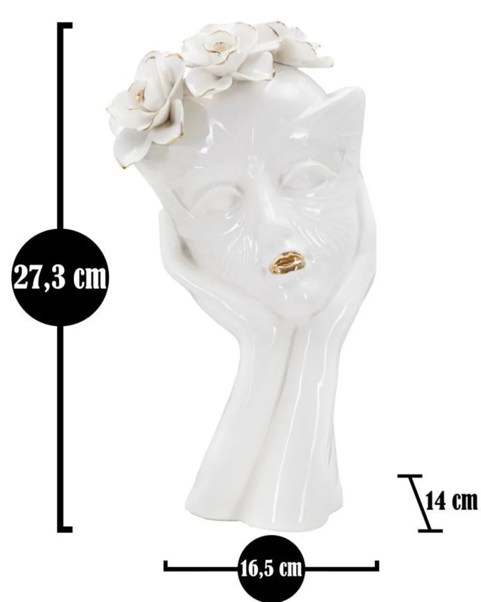 Vase féminin en porcelaine décoré d'une couronne de fleurs blanc et or