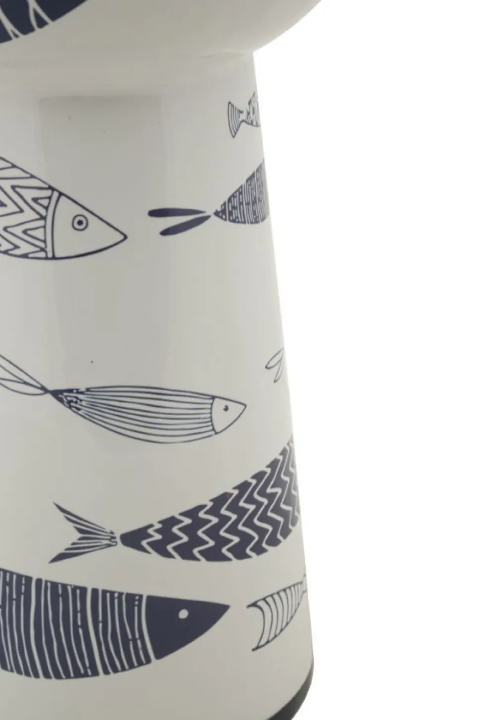 Vase haut en céramique blanche décor poissons bleu
