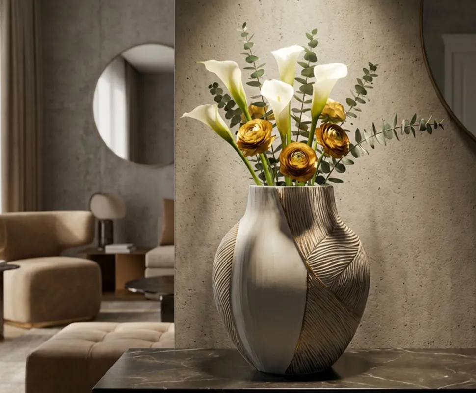 Vase Ho Chi Minh Résine Blanche et Dorée