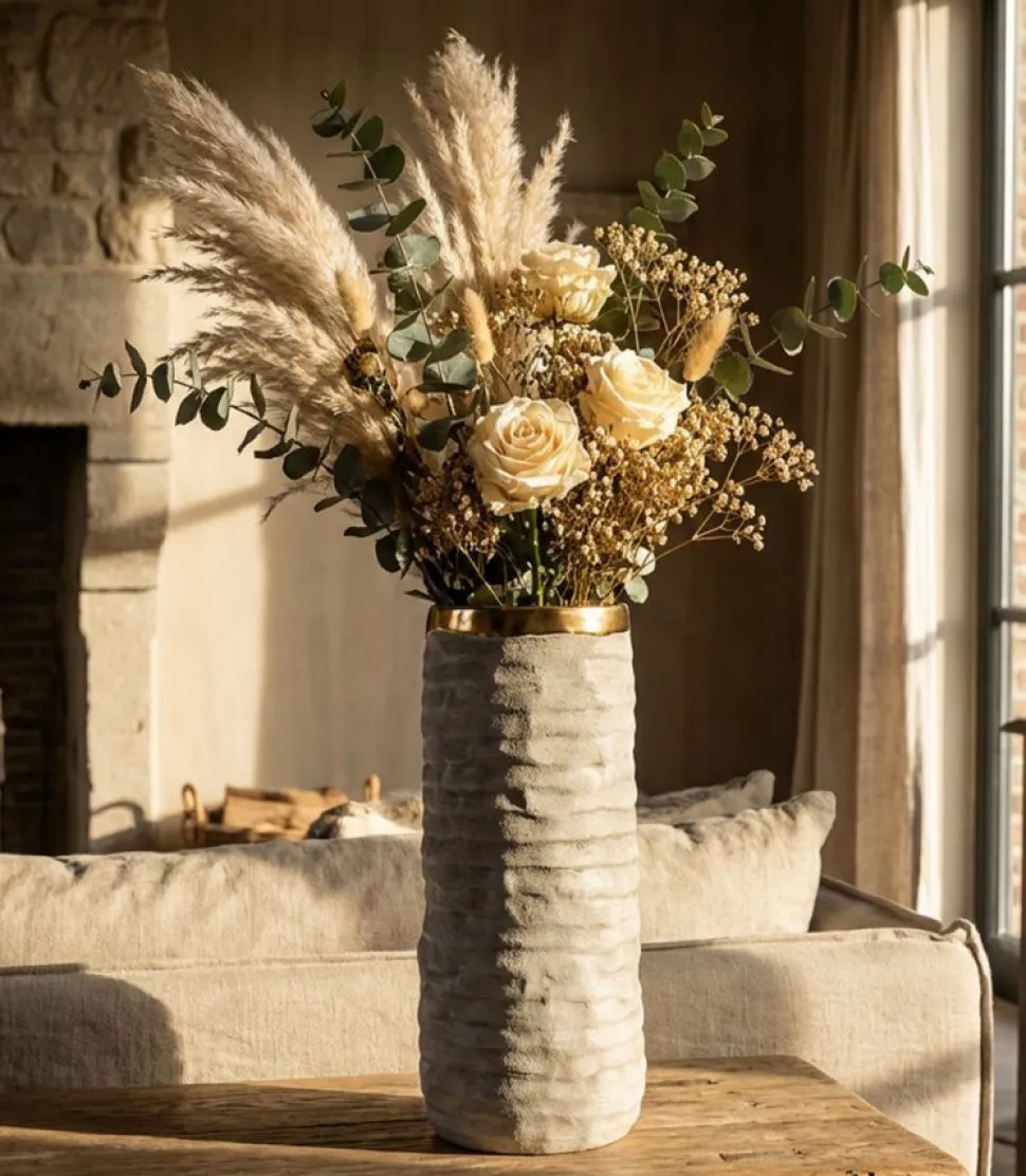 Vase ouvert Lima en céramique Beige et doré