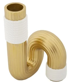 Vase sinueux blanc et doré en polyester