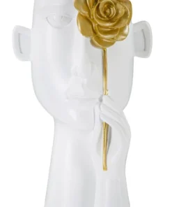 Vase visage blanc fleur dorée