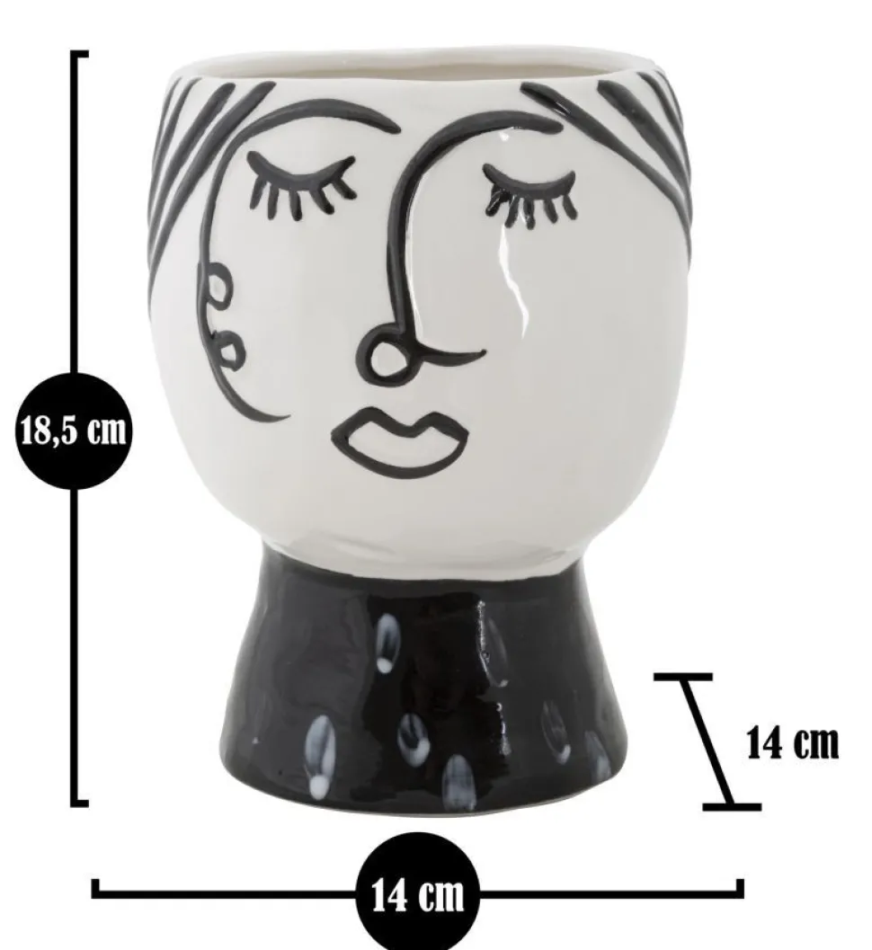 Vase visage Porcelaine Blanche base Noir