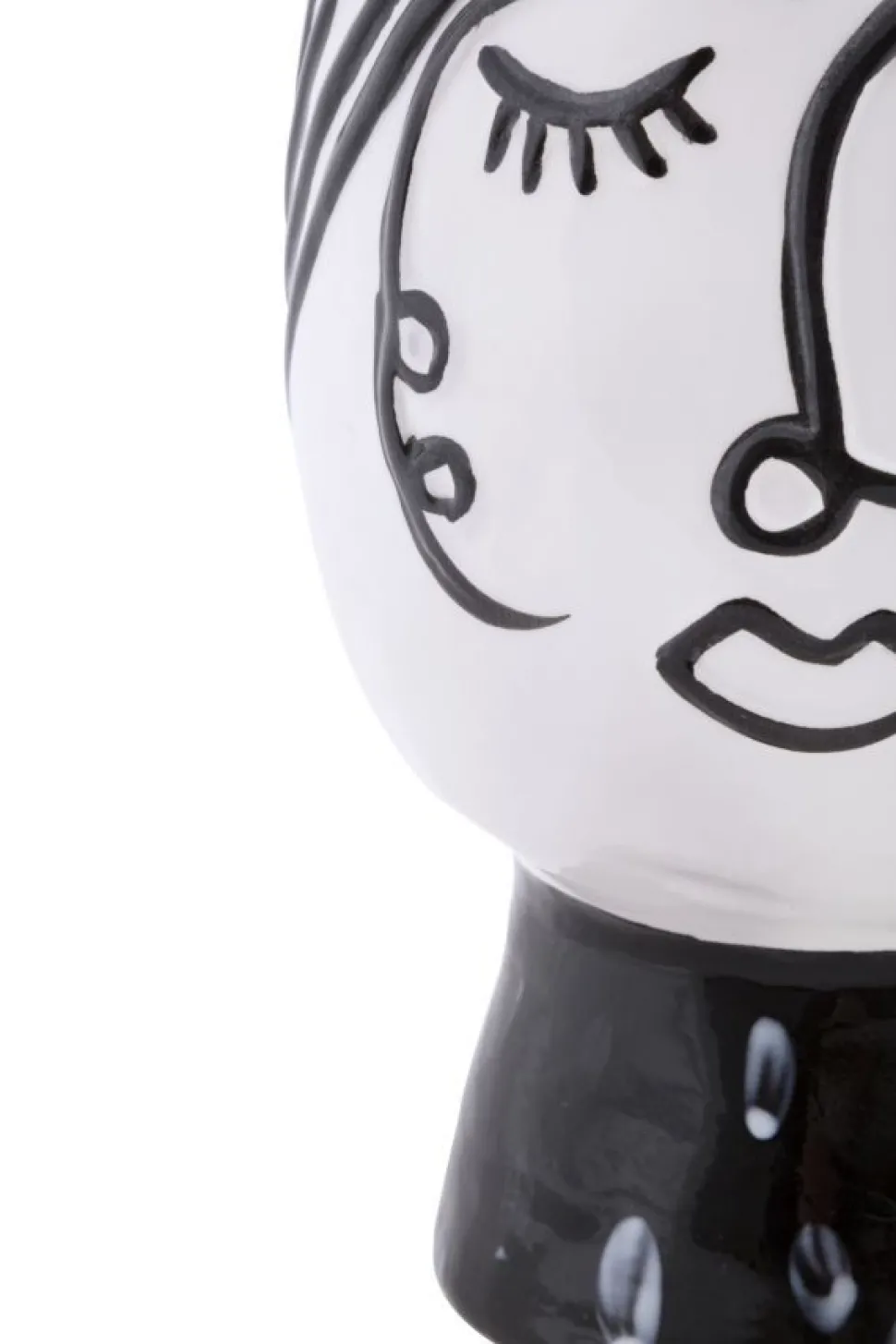 Vase visage Porcelaine Blanche base Noir