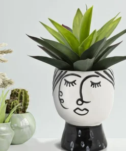Vase visage Porcelaine Blanche base Noir