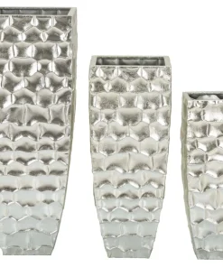 Vases ronds en métal argenté avec motifs en relief Set de 3