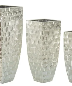 Vases ronds en métal argenté avec motifs en relief Set de 3