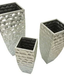 Vases ronds en métal argenté avec motifs en relief Set de 3