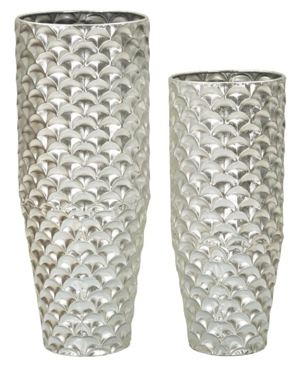 Vases ronds en métal argenté Silvy décorations irrégulières (set de 2)