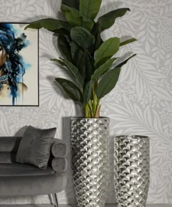 Vases ronds en métal argenté Silvy décorations irrégulières (set de 2)