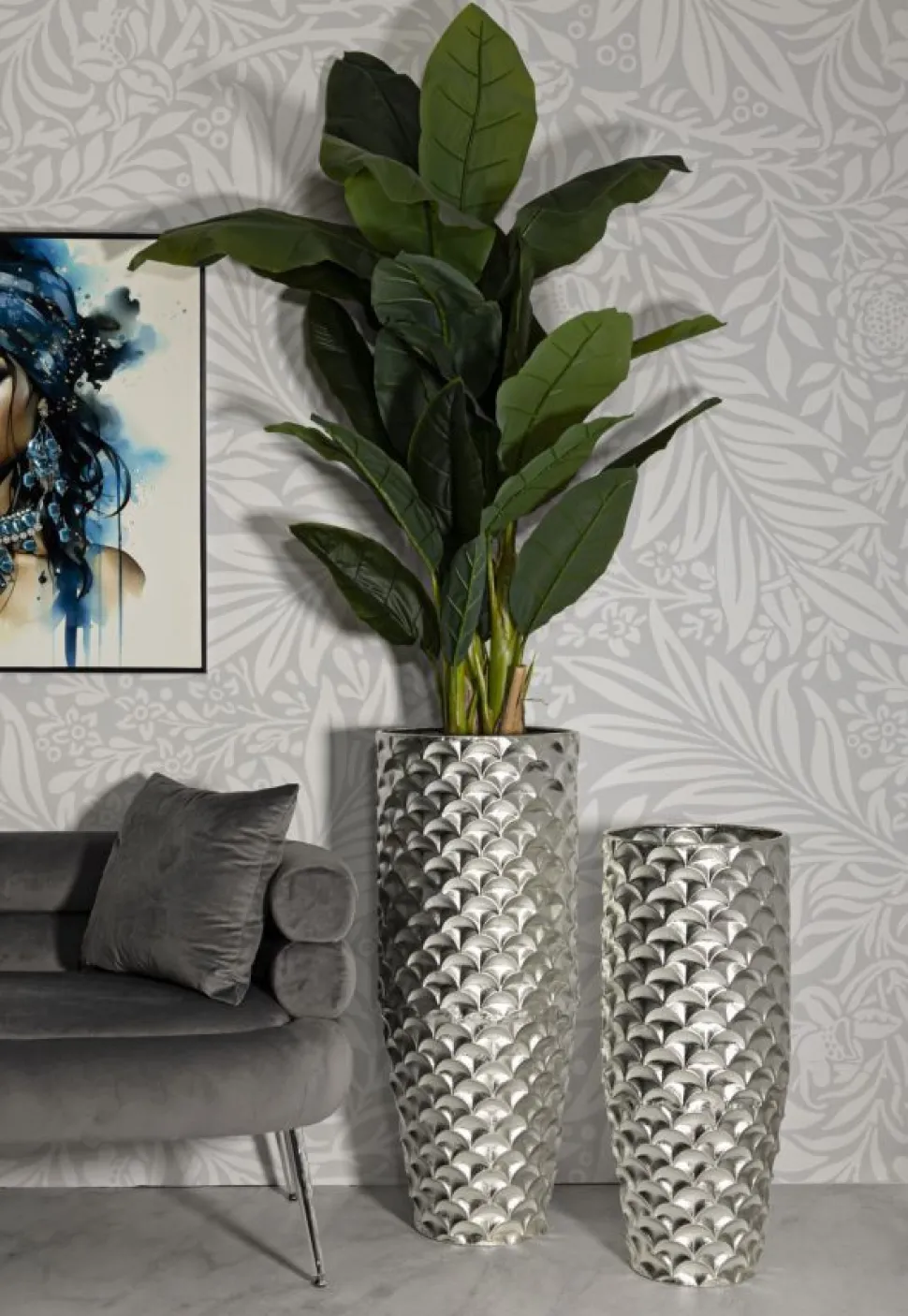 Vases ronds en métal argenté Silvy décorations irrégulières (set de 2)