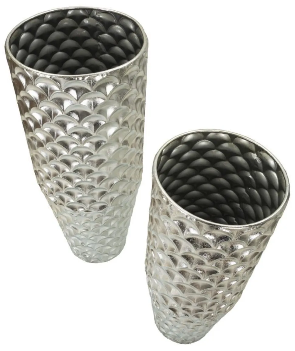 Vases ronds en métal argenté Silvy décorations irrégulières (set de 2)